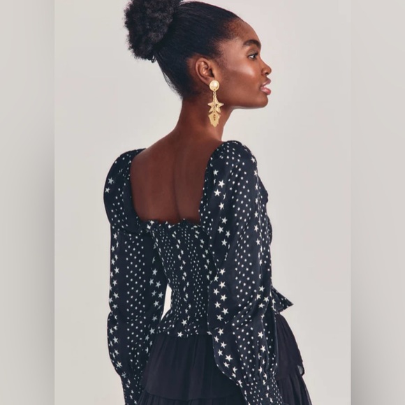 LoveShackFancy Russell Top in Black Satin - Picture 2 of 10